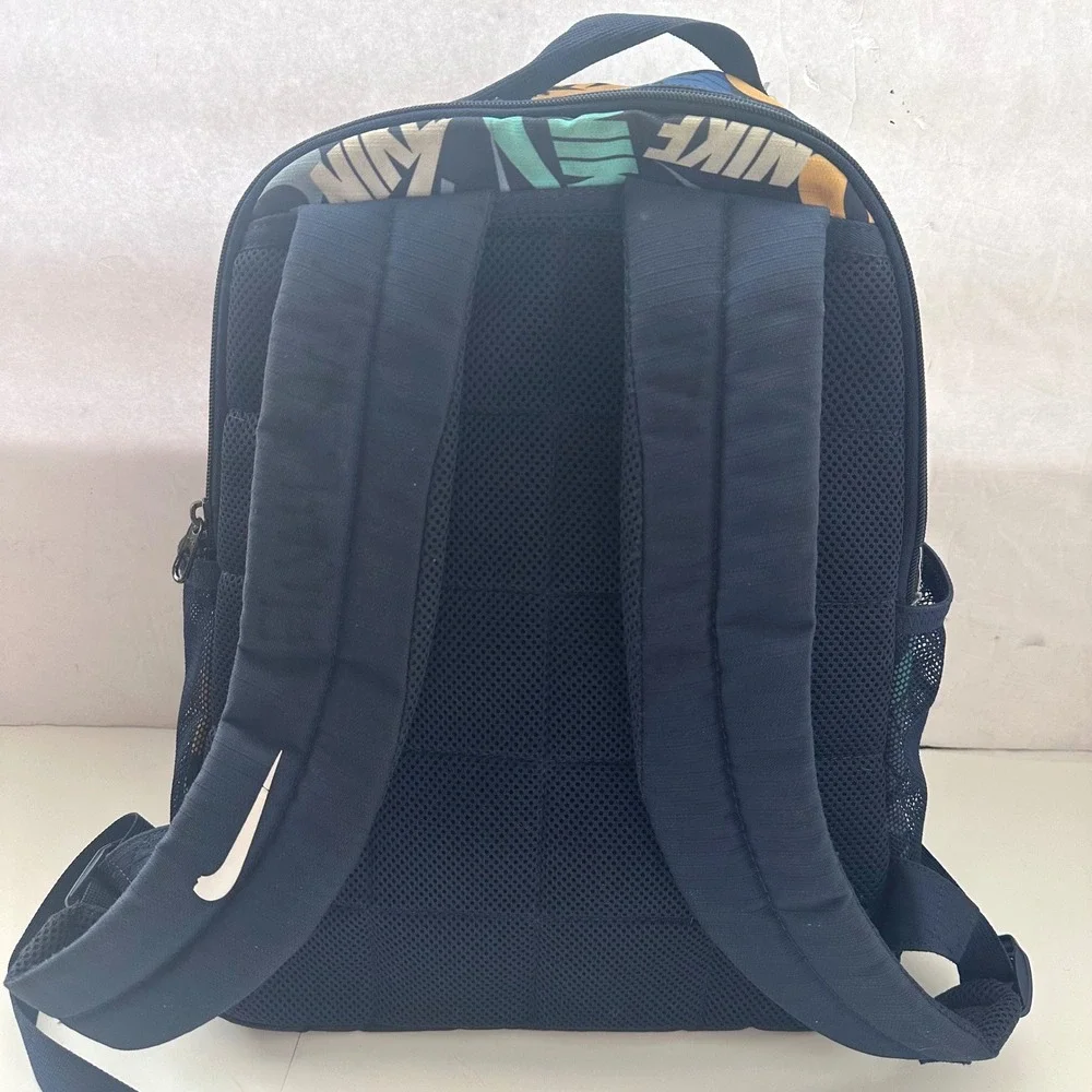 Nike Backpack Navy Multi Color Logo All Over Print Swoosh Elemental School Bag